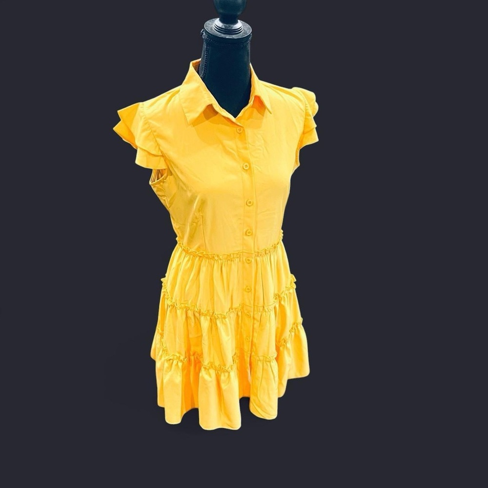 Yellow Ruffled Midi Dress - Picture 2 of 6